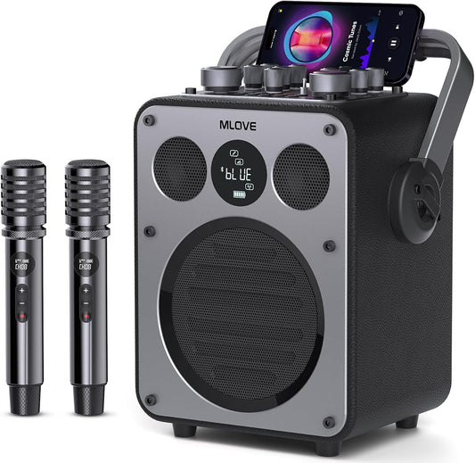 D5 Karaoke Machine with BT Wireless Microphone for Adults, Portable Karaoke Speaker with 2 Microphones, Recording, Instrument PA System for Home & Outdoor, 200W, Audio Rechargeable