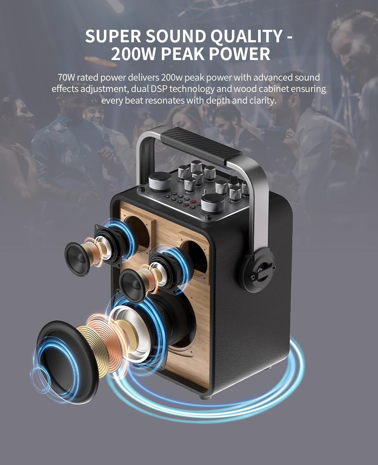 D5 Karaoke Machine with BT Wireless Microphone for Adults, Portable Karaoke Speaker with 2 Microphones, Recording, Instrument PA System for Home & Outdoor, 200W, Audio Rechargeable