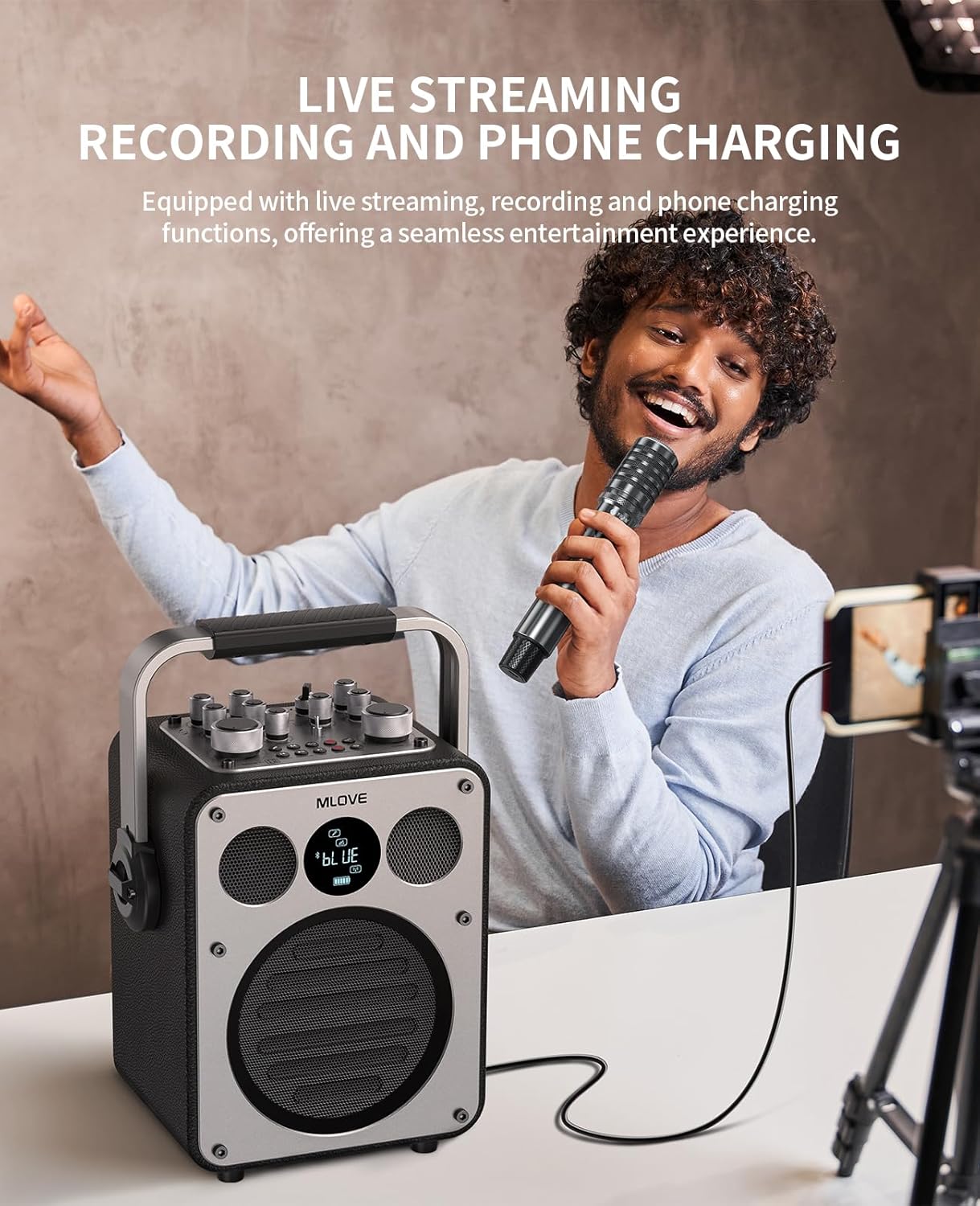 D5 Karaoke Machine with BT Wireless Microphone for Adults, Portable Karaoke Speaker with 2 Microphones, Recording, Instrument PA System for Home & Outdoor, 200W, Audio Rechargeable