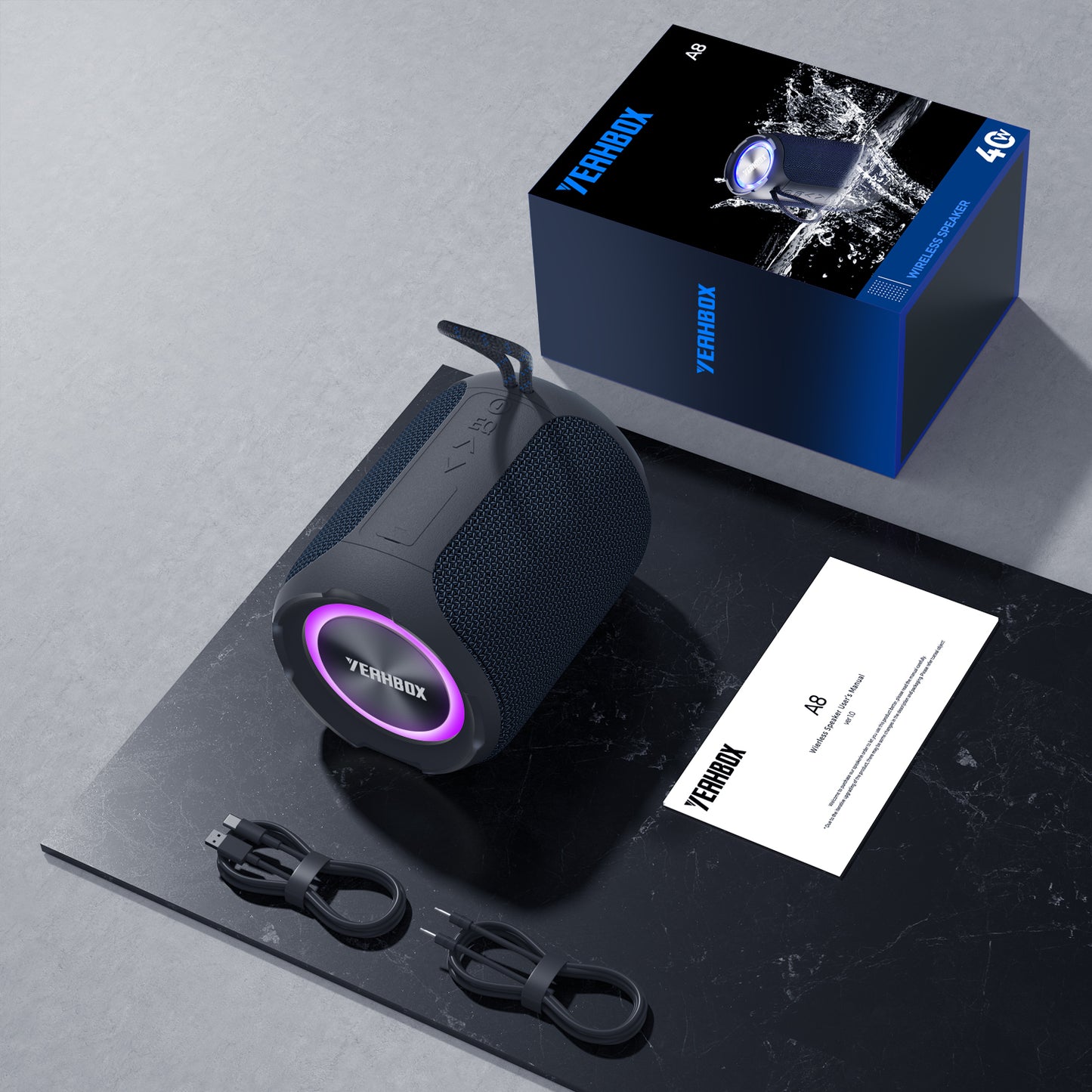 YEAHBOX Portable Speaker with Stereo Wireless, IPX7 Waterproof Speaker with 4-in 1 BT/Aux/TF-Card/U Disk Input, Wireless Speaker for Outdoor/Home/Party/Electronic Gadgets