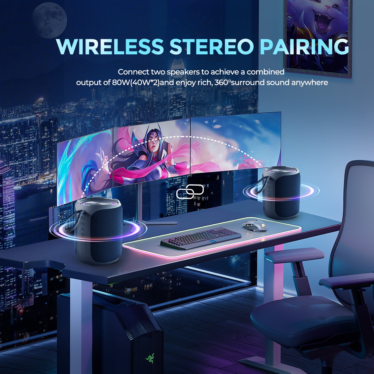 YEAHBOX Portable Speaker with Stereo Wireless, IPX7 Waterproof Speaker with 4-in 1 BT/Aux/TF-Card/U Disk Input, Wireless Speaker for Outdoor/Home/Party/Electronic Gadgets