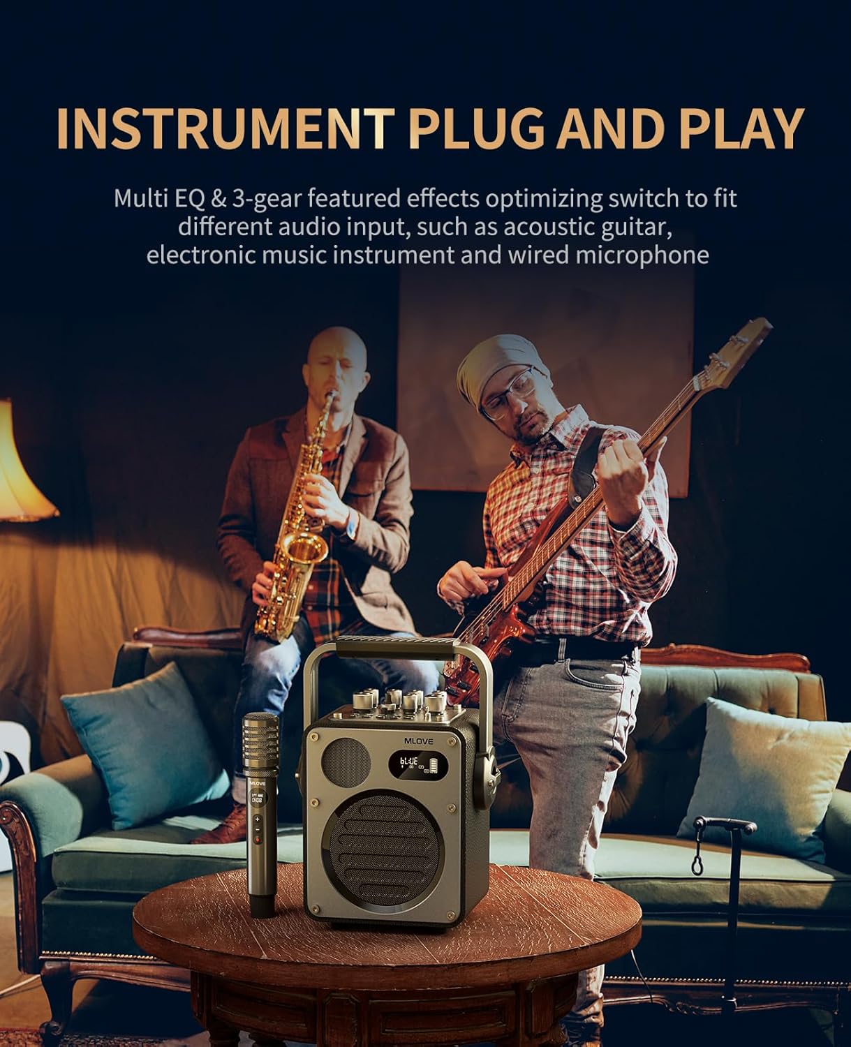 D4 Mini Karaoke Machine for Adults with Wireless Microphone, 120W Portable Wireless Karaoke Speaker 3-Channel Effects Control, 6 EQ, 3 Reverb Modes, Recording, Key Control & Vocal Cut, Black