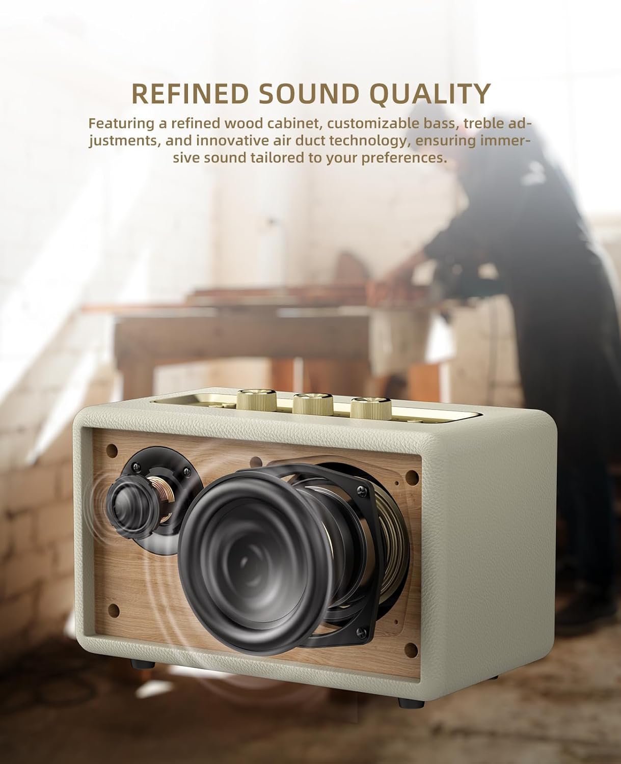 ポータブル ワイヤレス スピーカー、Aux 入力、USB ポート、マイクロ SD カード スロット、ホーム オフィス 本棚用装飾ワイヤレス スピーカー、電池駆動、80W ステレオ サウンド