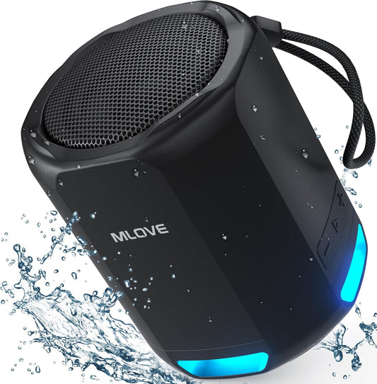 Small Waterproof Wireless Speaker, 20W Portable Shower Speaker with LED Lights, Micro SD Card Slot, USB-C, TWS, Long Battery Life & Strap for Outdoor, christmas 2024 ornament