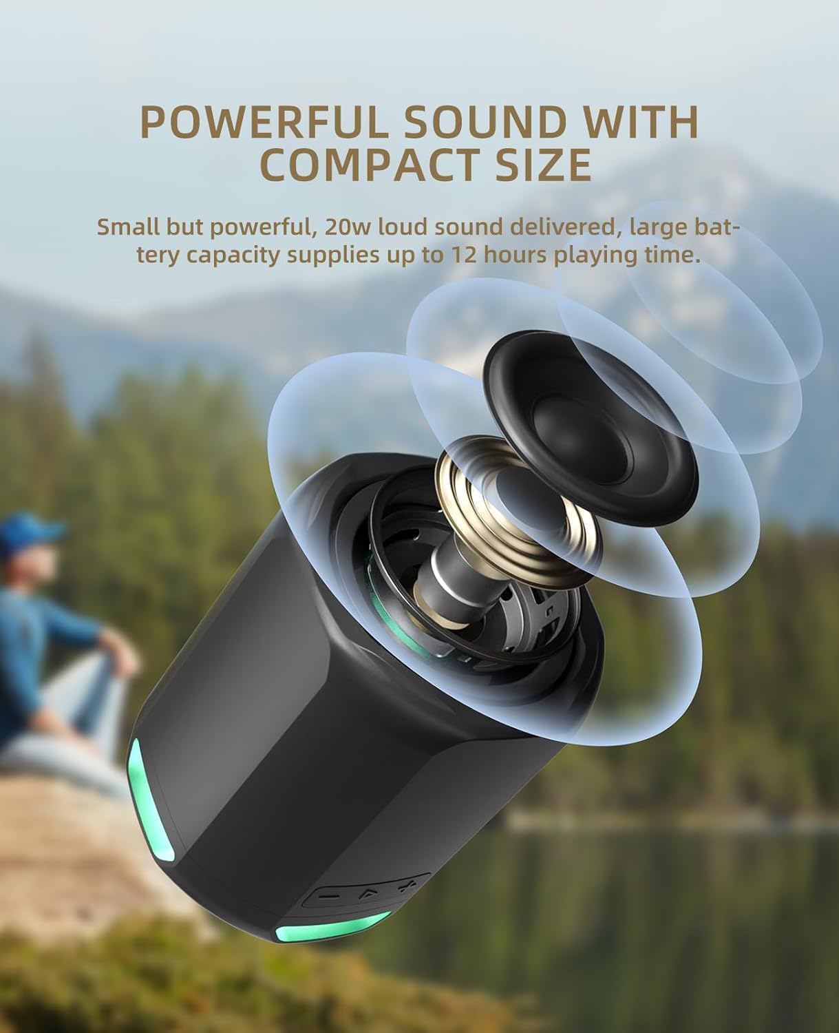 Small Waterproof Wireless Speaker, 20W Portable Shower Speaker with LED Lights, Micro SD Card Slot, USB-C, TWS, Long Battery Life & Strap for Outdoor, christmas 2024 ornament