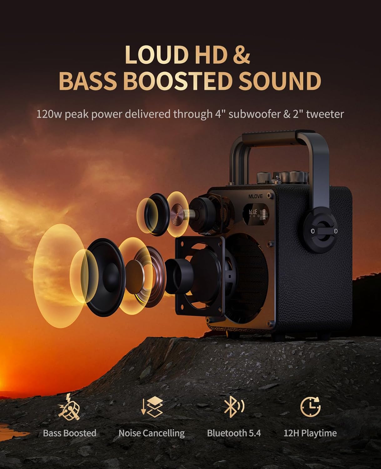 D4 Mini Karaoke Machine for Adults with Wireless Microphone, 120W Portable Wireless Karaoke Speaker 3-Channel Effects Control, 6 EQ, 3 Reverb Modes, Recording, Key Control & Vocal Cut, Black