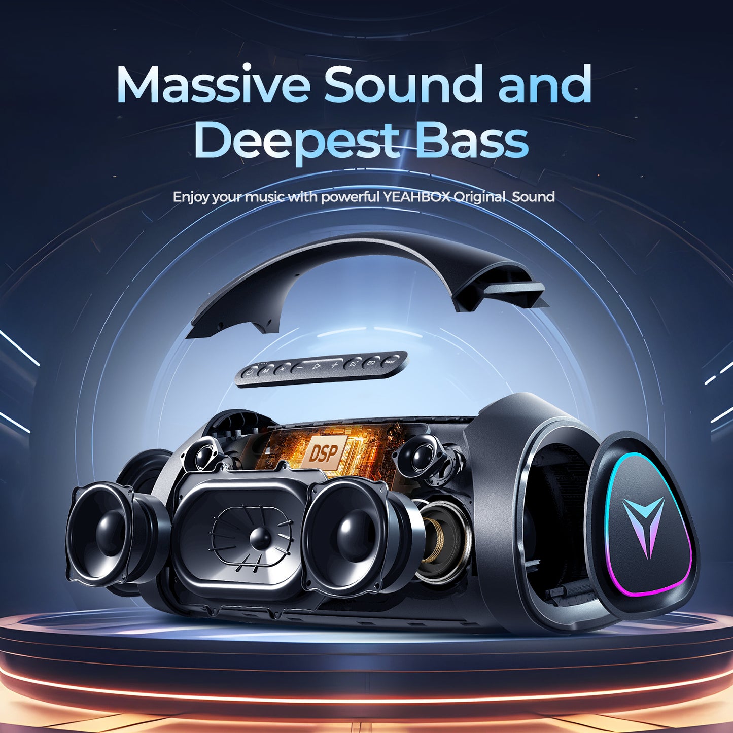 YEAHBOX Portable Bluetooth Speaker, 200W Wireless Outdoor Speaker, Large Loud with Deep Bass, IPX67 Waterproof Speaker with Subwoofer/Power Bank/EQ, Bluetooth/TF/AUX/U Disk Input