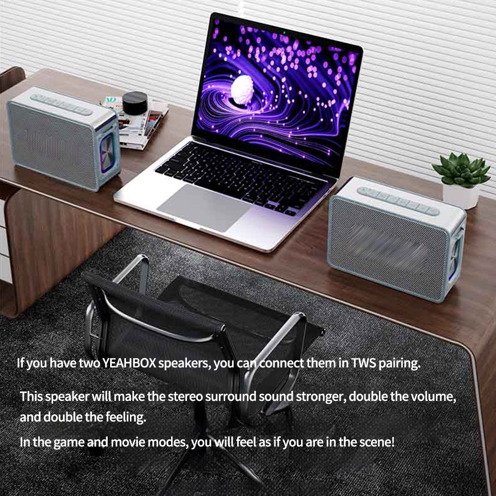 مكبر صوت بلوتوث محمول مقاوم للماء من YEAHBOX، مكبر صوت لاسلكي مع مضخم صوت، صوت ستيريو عالي، جهير عميق، مكبرات صوت خارجية بتقنية بلوتوث 5.0 للمسبح والشاطئ والأنشطة الخارجية والحفلات والهدايا 